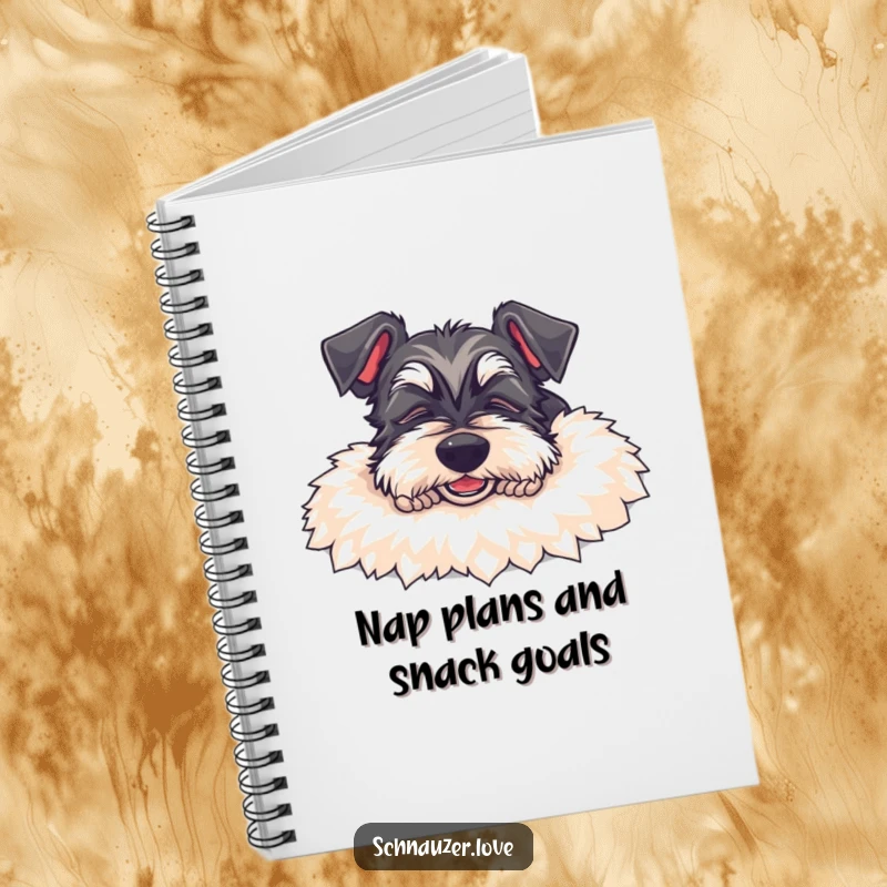 Funny Schnauzer Notebook: A peaceful schnauzer dog sleeps on a rug, with a content smile, blank pages ready for your thoughts.