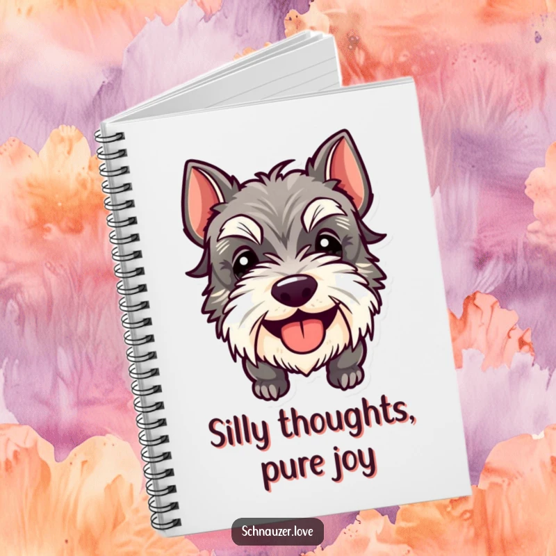 Funny Schnauzer Notebook featuring a happy dog with its tongue sticking out, ideal for jotting down ideas with a cheerful spirit.