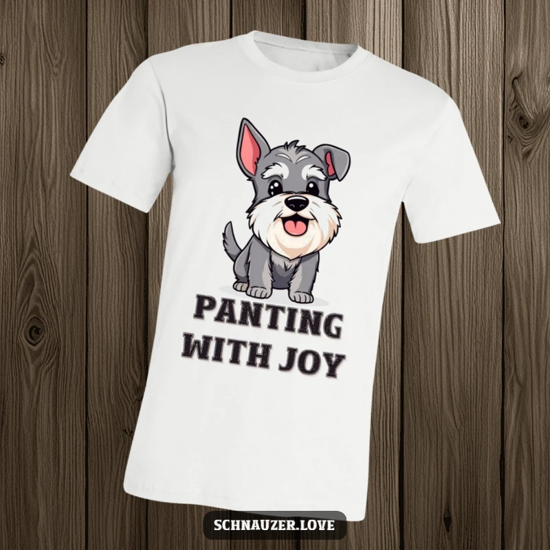 Funny Schnauzer T-Shirt: Bearded schnauzer panting happily and wagging its tail with excitement, capturing pure canine bliss.