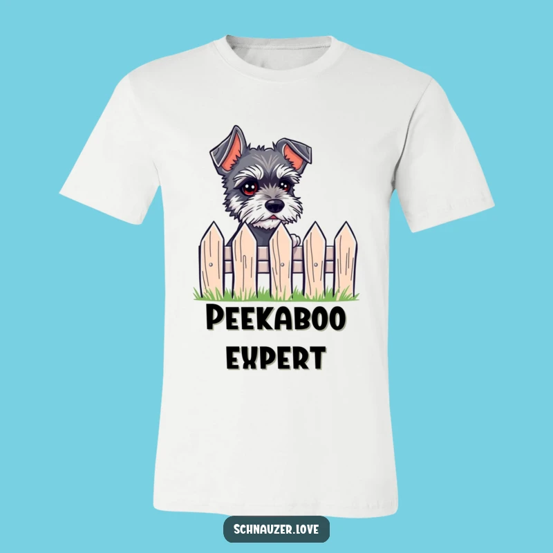 Funny Peeking Schnauzer T-Shirt, Expressive Eyes Fence Tee Gift