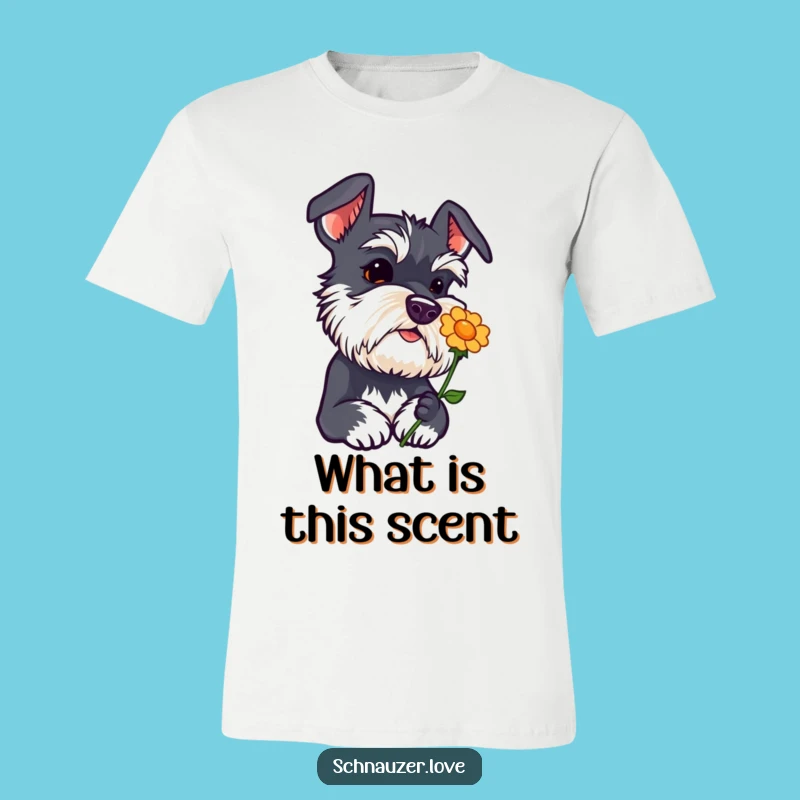 Funny Schnauzer Curiosity T-Shirt - Head Tilt Flower Sniffing Tee
