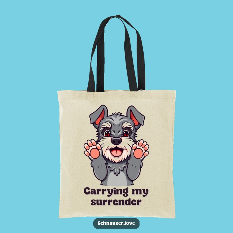 Funny Schnauzer Surrender Tote Bag - Playful Paws Up Gift for Shoppers