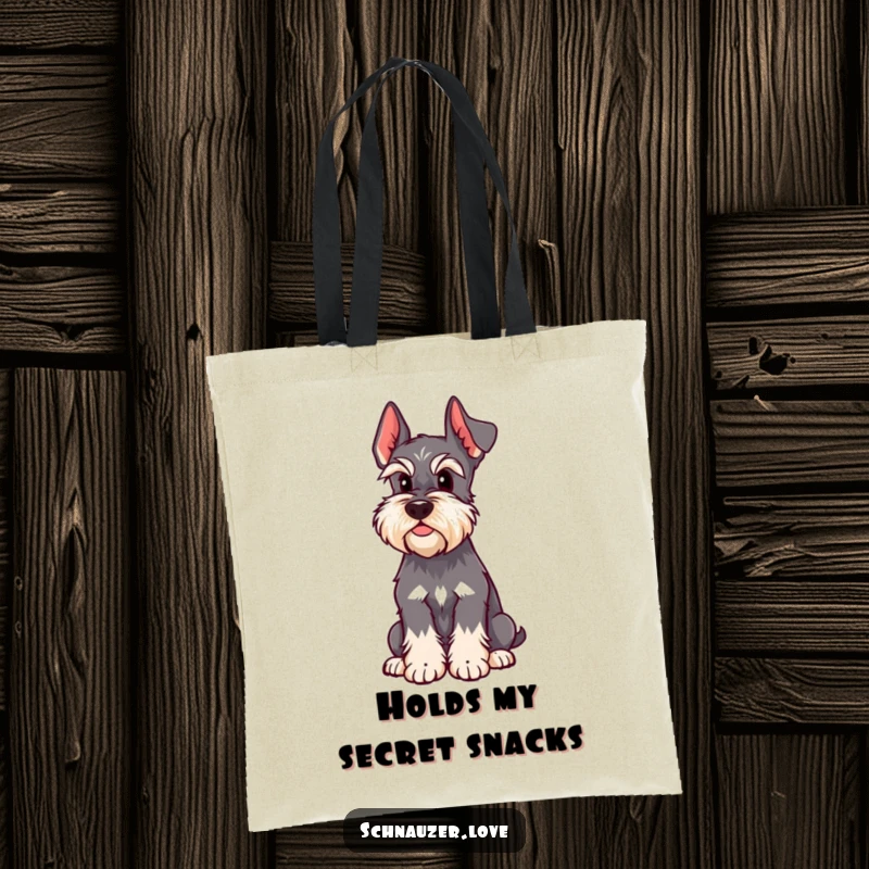 Funny Schnauzer Tote Bag depicts a dog with a perked ear, listening intently, perfect for carrying groceries and essentials with a humorous twist.