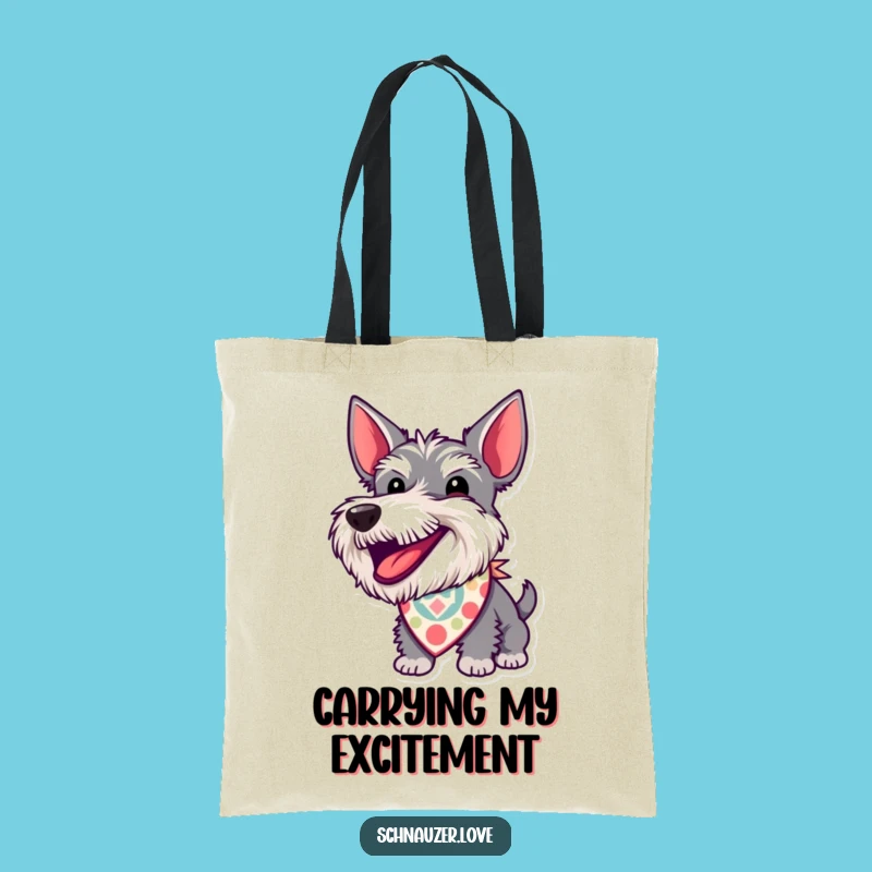 Funny Schnauzer Bandana Tote Bag: Excited Barking Dog Carrier Gift