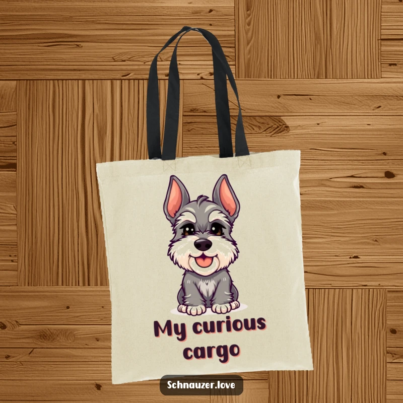 Funny Schnauzer Tote Bag: A cheerful schnauzer tilts its head inquisitively, perfect for carrying daily essentials with cute charm.